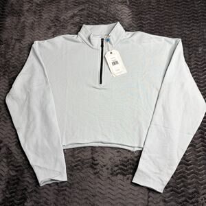Jason Scott Saylor Half Zip Celestial Blue Cropped Sweatshirt Size M NWT